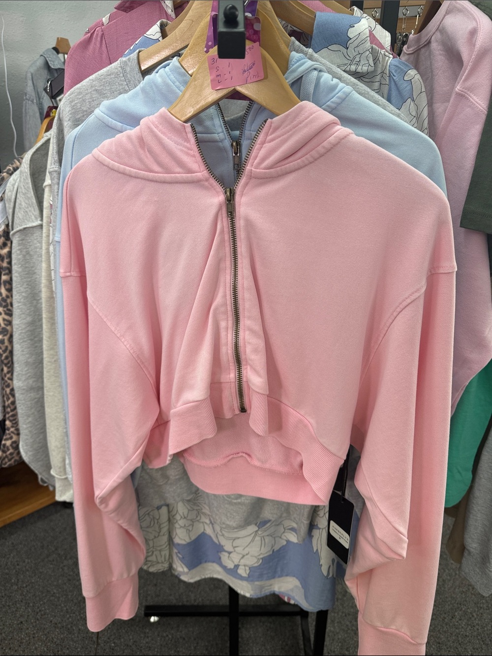 Cropped Light Pink Zip Hoodie